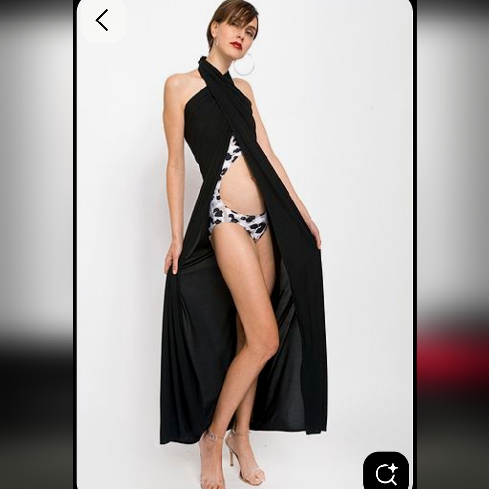 NWT XS Fashion Nova Sleek Black WRAP Dress Or Swinsuit Cover-up.